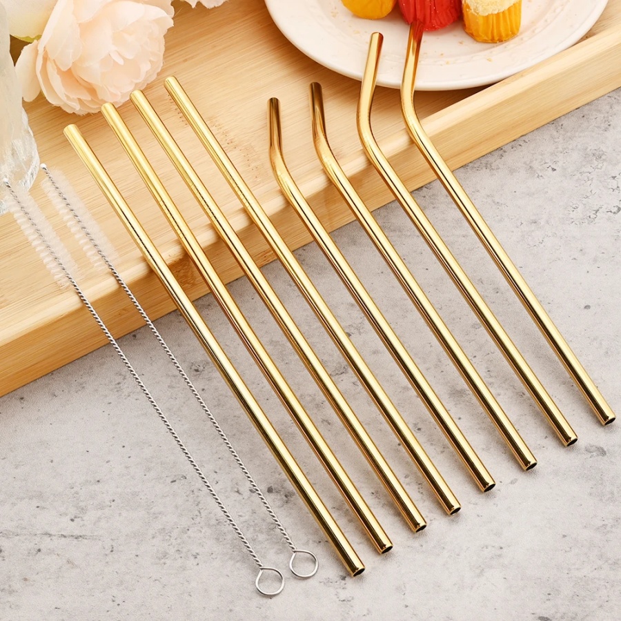 Juice Tea Coffee - 4pcs reusable gold straws milk tea