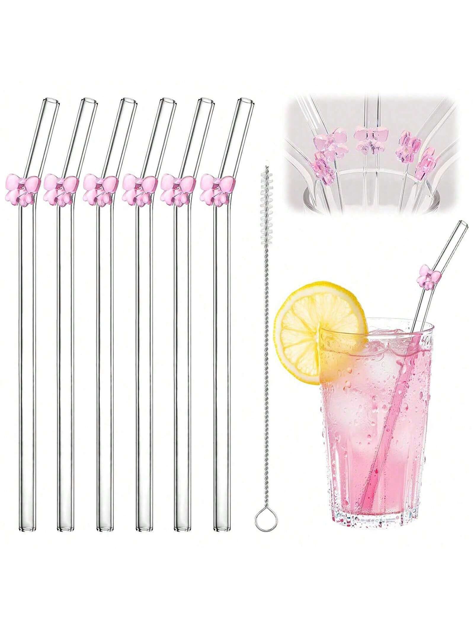 7PCS Reusable Bow Glass Straws - Juice Tea Coffee review and price