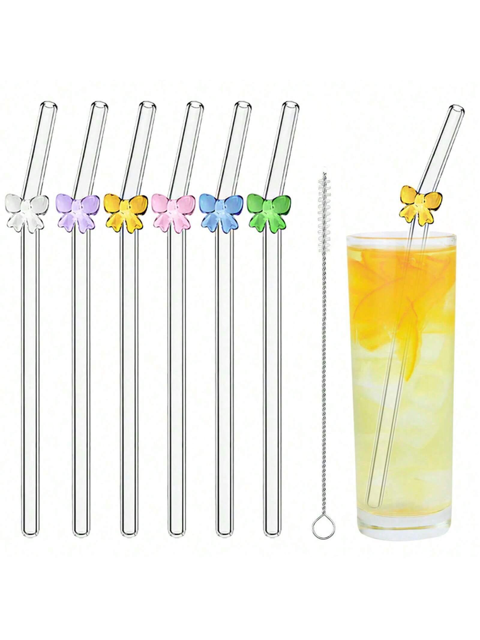 7PCS Reusable Bow Glass Straws - Juice Tea Coffee review and price